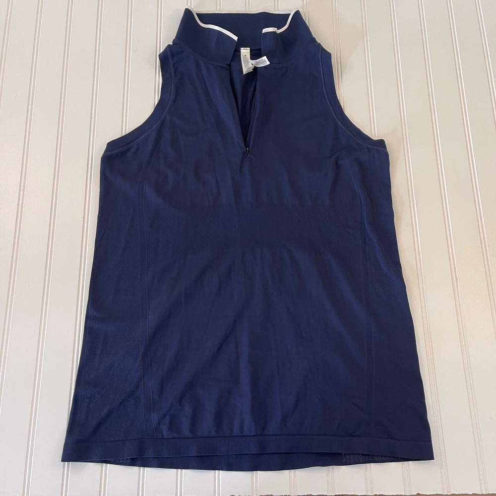 Athleta Momentum Polo Tank Navy Blue XL Seamless Quarter Zip Golf Tennis Top